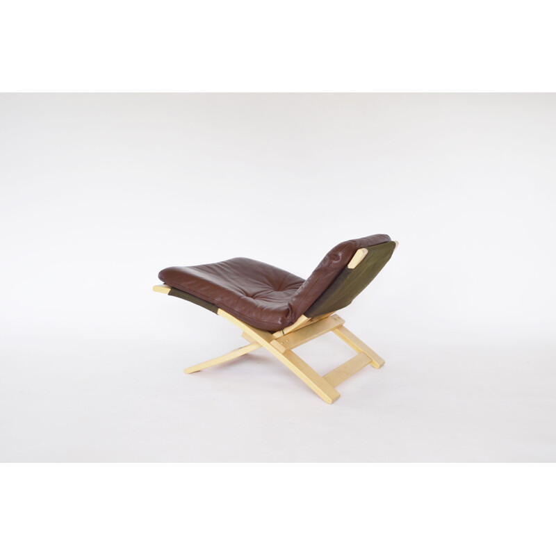 Vintage Swedish Kroken armchair and ottoman in brown leather by Ake Fribytter for Nelo Mobel, 1970s