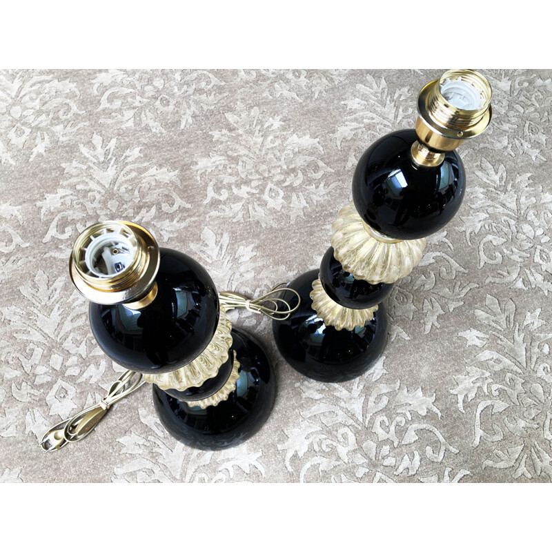 Ein Paar schwarze Vintage-Lampen aus Muranoglas von Toso, 1980
