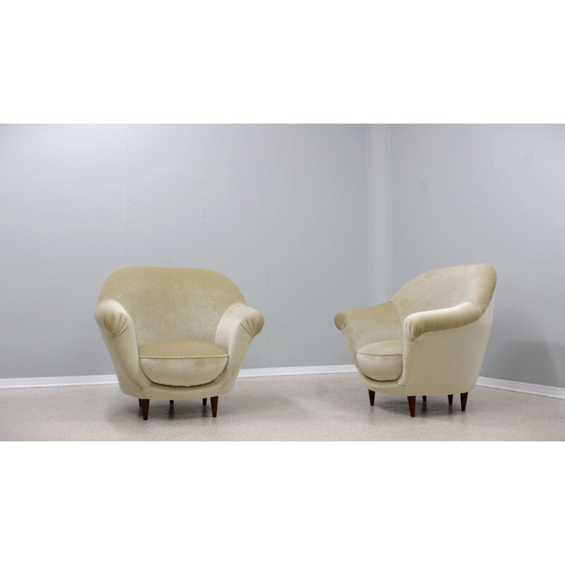 Paar vintage fluwelen fauteuils van Federico Munari, 1950