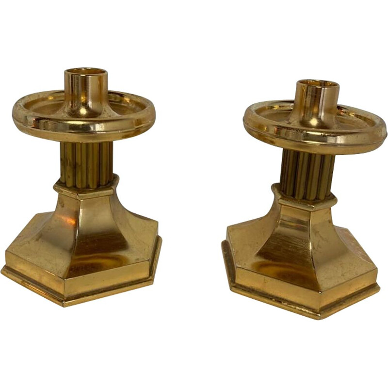 Ein Paar Vintage-Kerzenhalter aus vergoldeter Bronze von Nagel