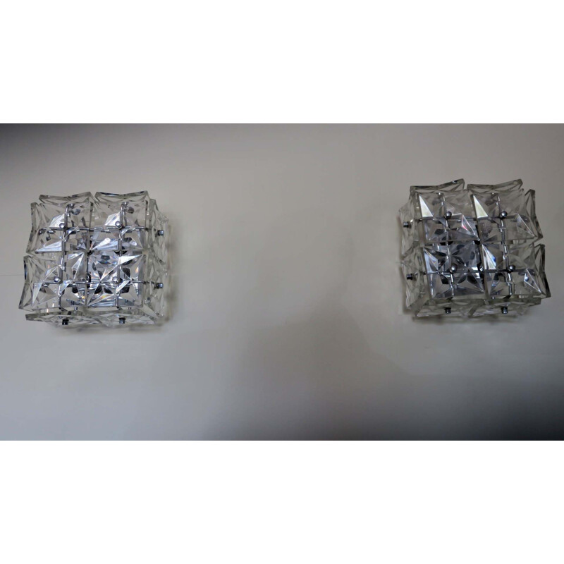 Par de arandelas de cristal quadrado vintage de Kinkeldey, 1960