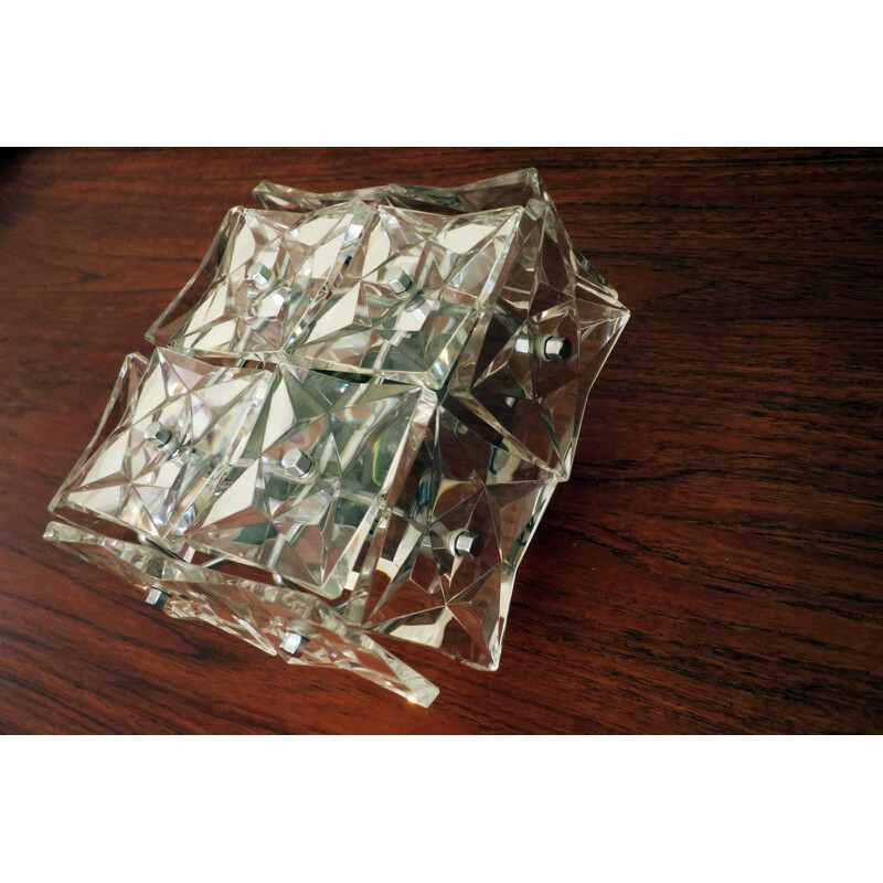 Pareja de apliques cuadrados vintage de cristal de Kinkeldey, 1960