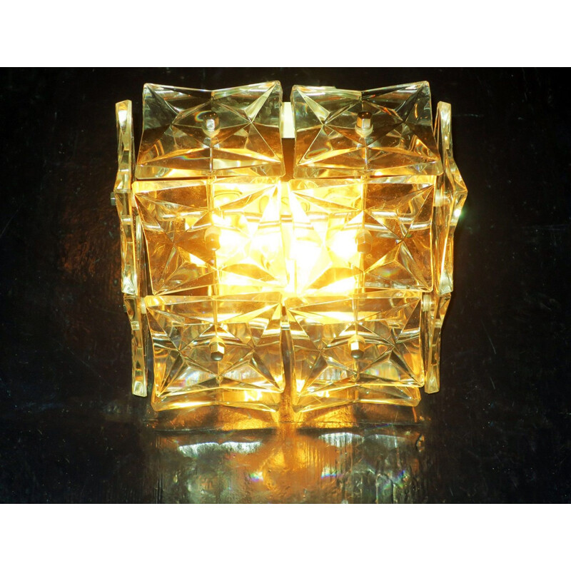 Pareja de apliques cuadrados vintage de cristal de Kinkeldey, 1960