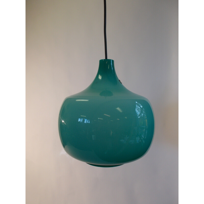 Turquoise Venini hanging lamp in opaline glass, Paolo VENINI - 1960s