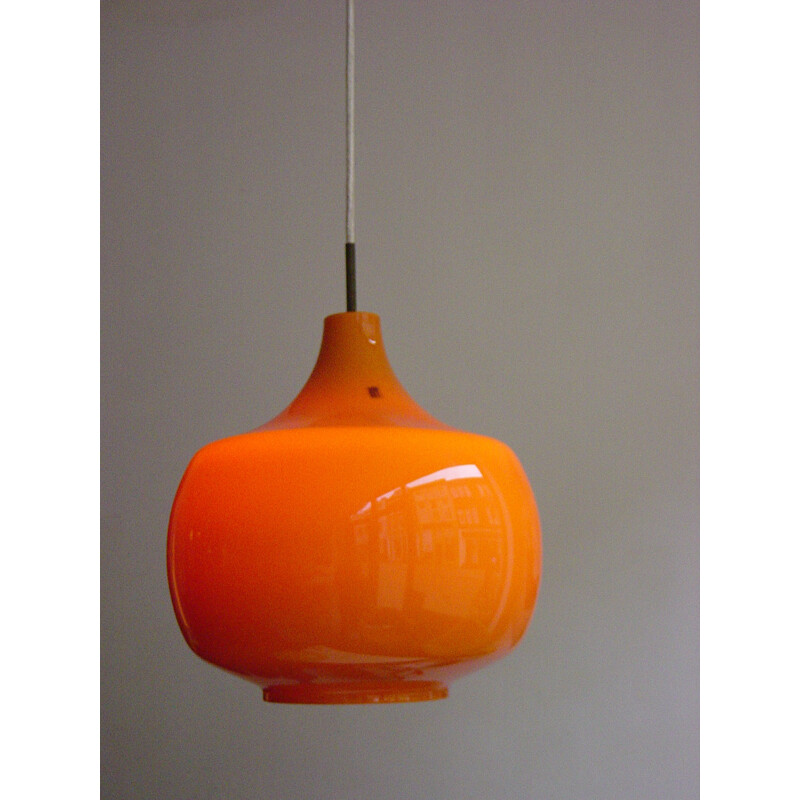 Mid-century Venini hanging lamp in orange opaline glass, Paolo VENINI - 1960s