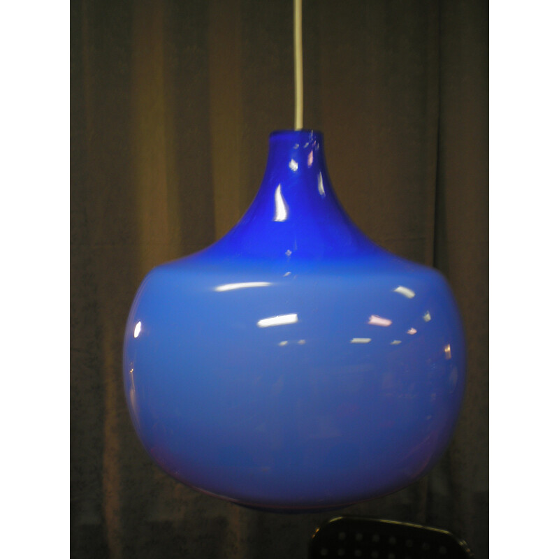 Turquoise Venini hanging lamp in opaline glass, Paolo VENINI - 1960s