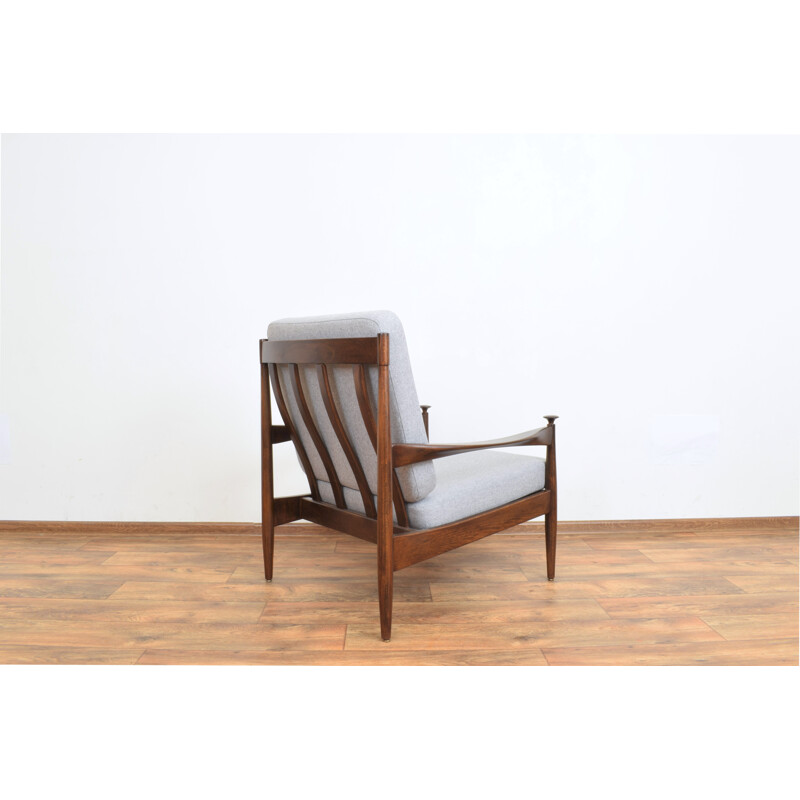 Sillón danés vintage de madera y tela, Dinamarca 1960