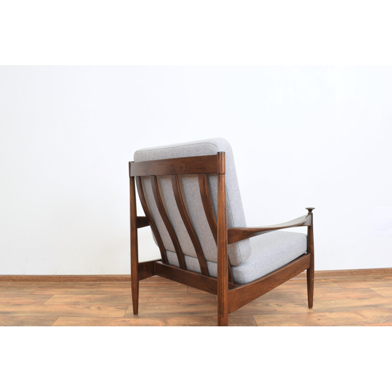 Sillón danés vintage de madera y tela, Dinamarca 1960