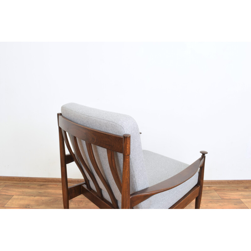 Sillón danés vintage de madera y tela, Dinamarca 1960