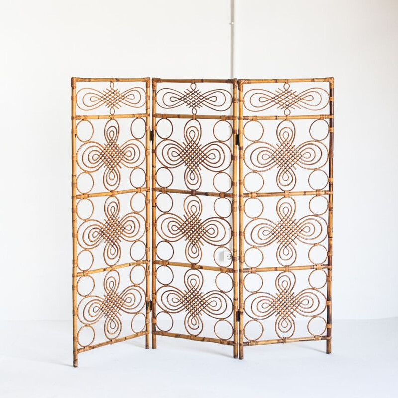 Vintage screen in cane and rattan, France 1960