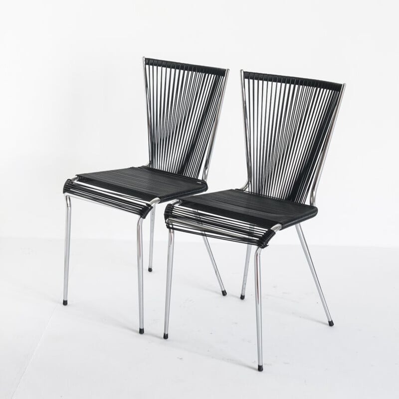 Paire de chaises vintage "scoubidou" d'André Monpoix, France 1960