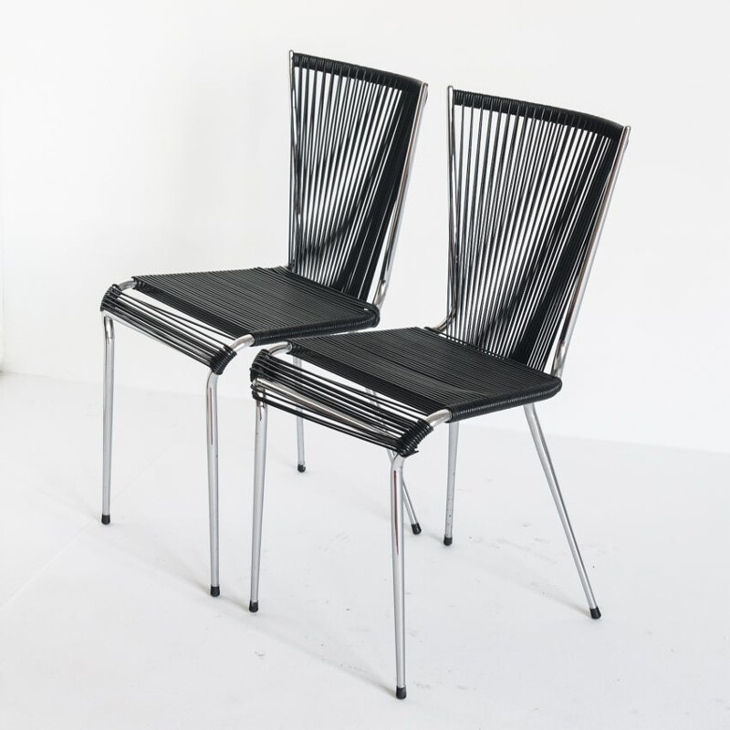 Pair of vintage "scoubidou" chairs by André Monpoix, France 1960