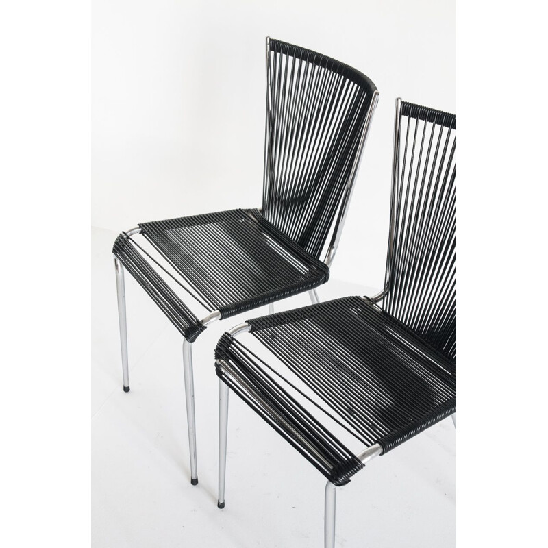 Pair of vintage "scoubidou" chairs by André Monpoix, France 1960