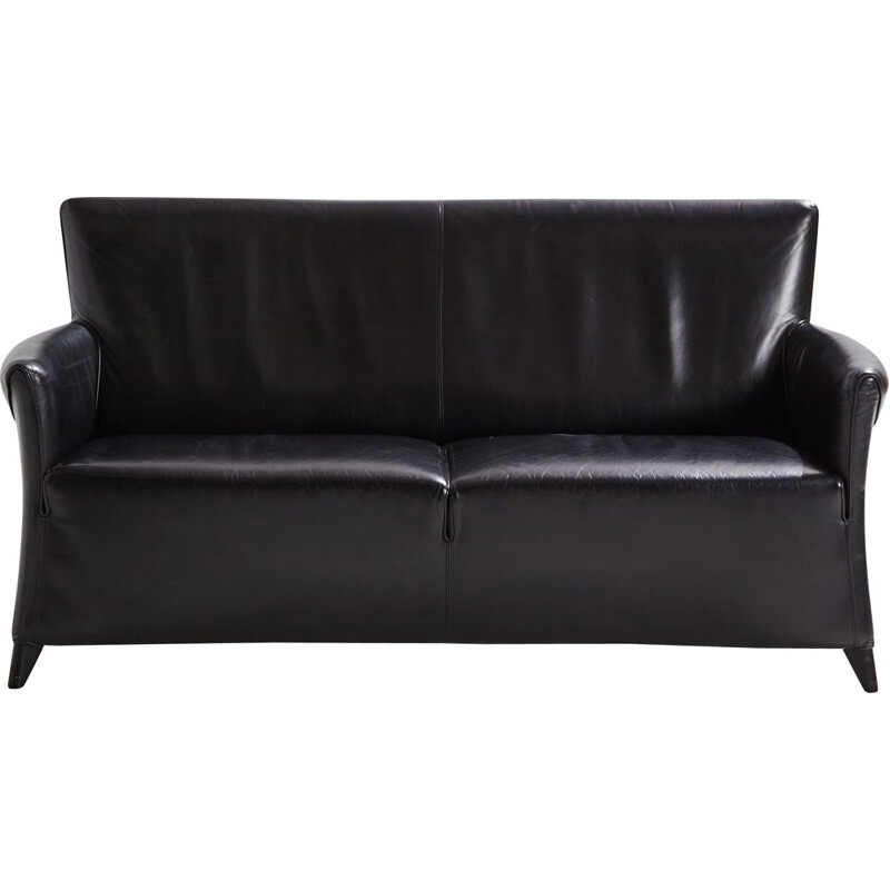 Vintage two-seater sofa in black leather by Paolo Piva for Wittmann