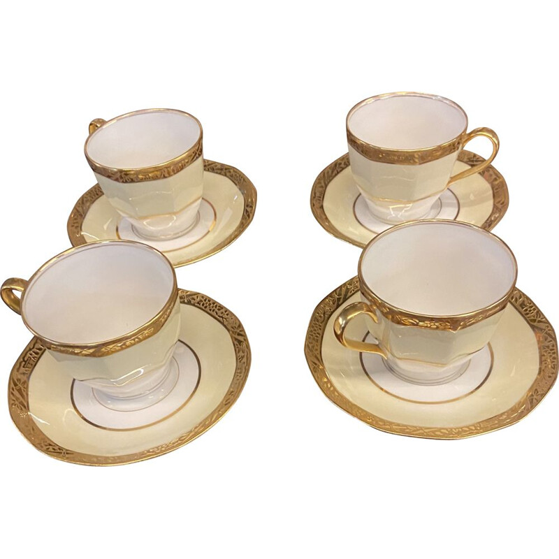 Set of vintage 4 cups and 4 saucers by Theodore Haviland, France