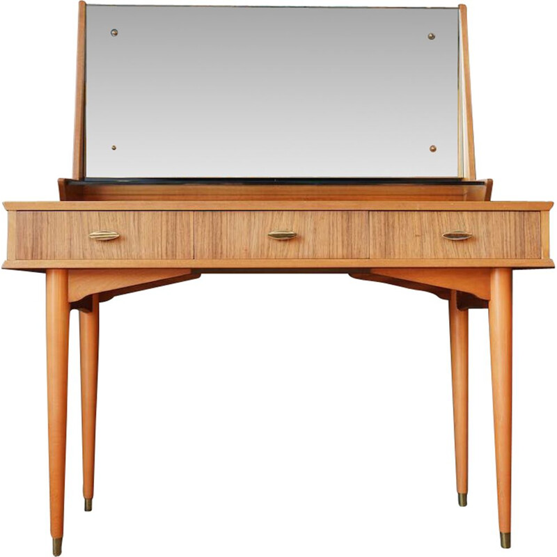 Mid century light wood dressing table with mirror
