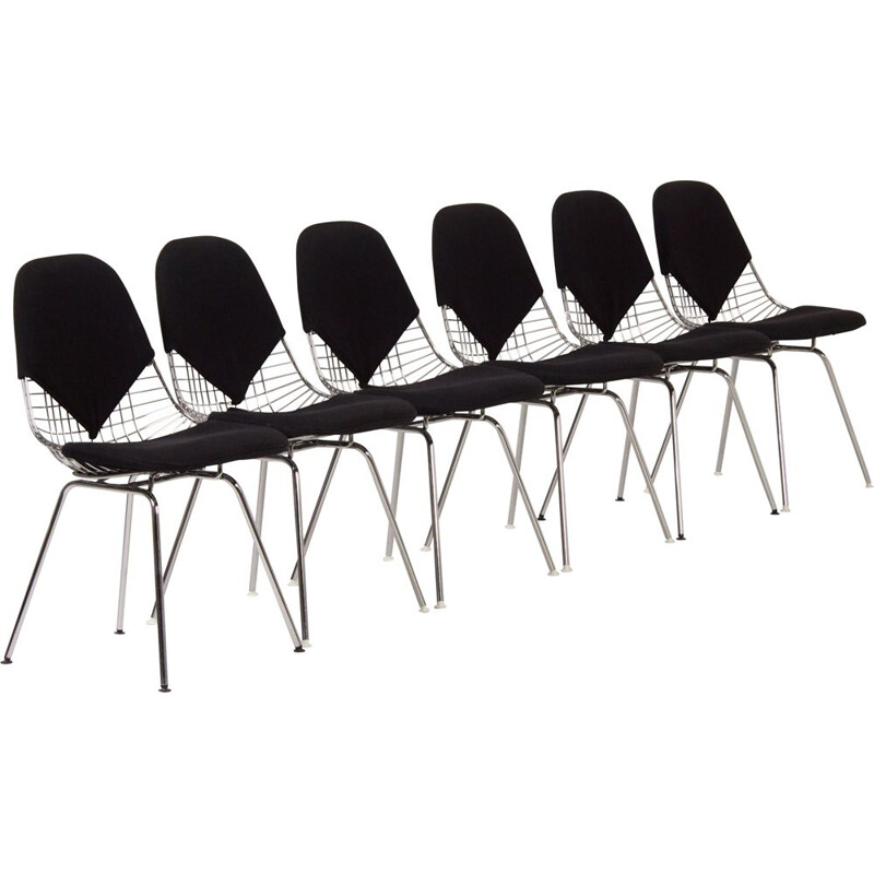 Ensemble de 6 chaises vintage Dkx en fil métallique de Charles Eames pour Herman Miller, 1960