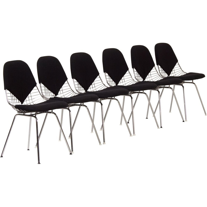 Set of 6 vintage Dkx wire chairs by Charles Eames for Herman Miller, 1960s