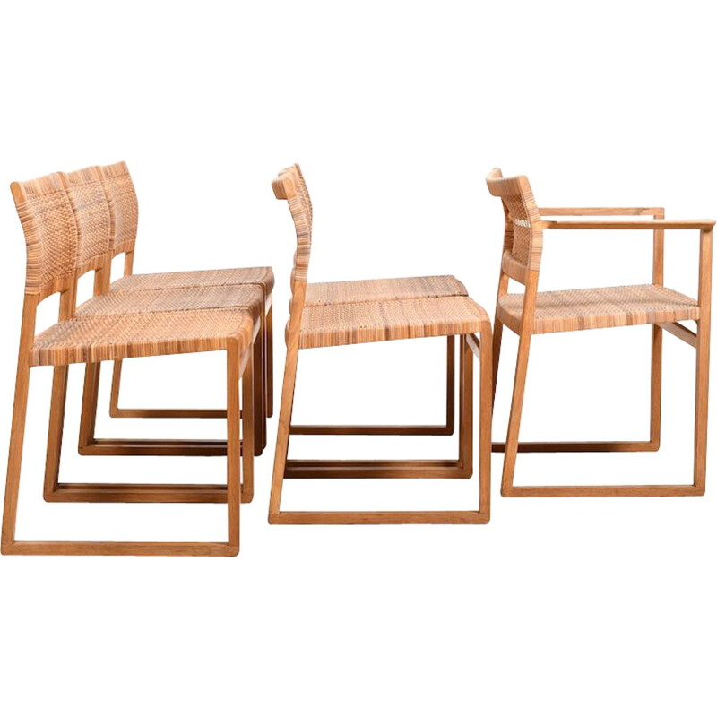 Set of 6 vintage solid oak chairs Bm61 and Bm62 by Børge Mogensen for Fredericia Stolefabrik, Denmark 1960