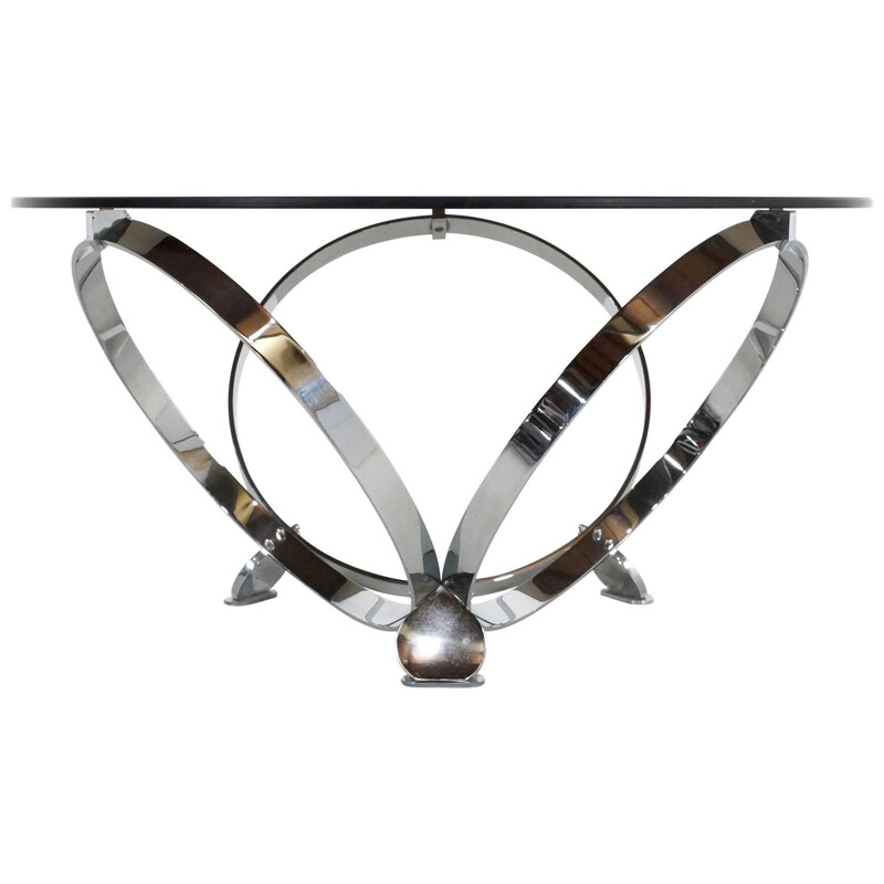 Vintage coffee table in chromed metal and smoked glass by Knut Hesterberg, 1970