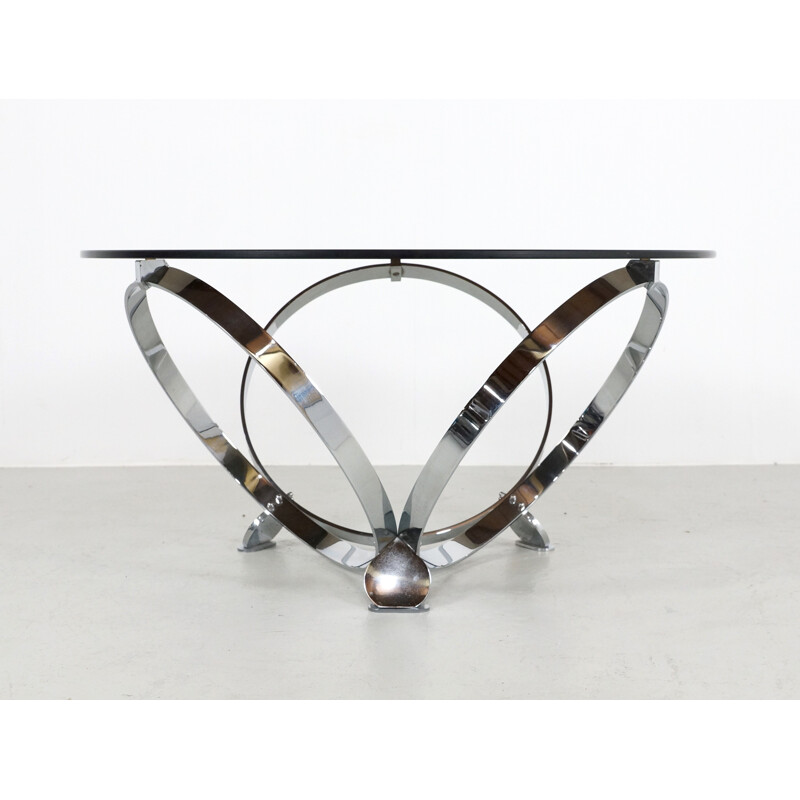 Vintage coffee table in chromed metal and smoked glass by Knut Hesterberg, 1970
