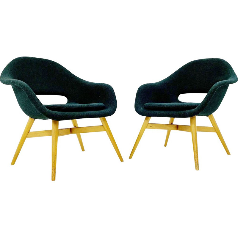 Pair of vintage armchairs in green fabric by Miroslav Navratil, Czechoslovakia 1960