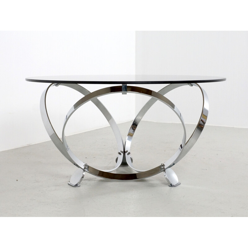 Table basse vintage en métal chromé et verre fumé par Knut Hesterberg, 1970