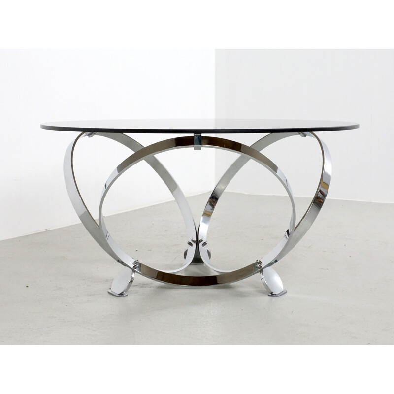 Vintage coffee table in chromed metal and smoked glass by Knut Hesterberg, 1970