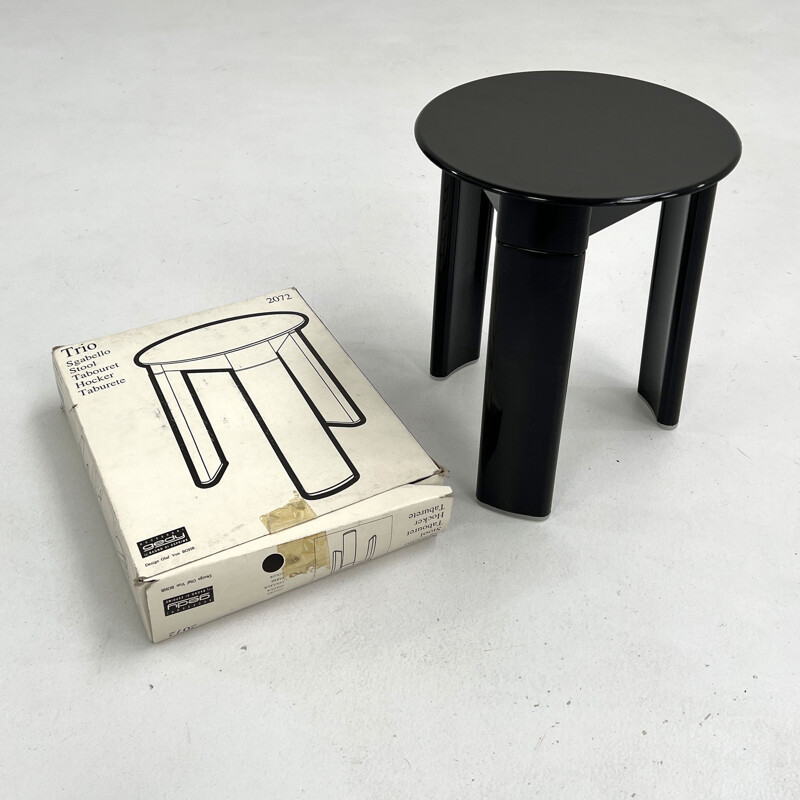 Vintage black 3-legged stool by Olaf von Bohr for Gedy, 1970s