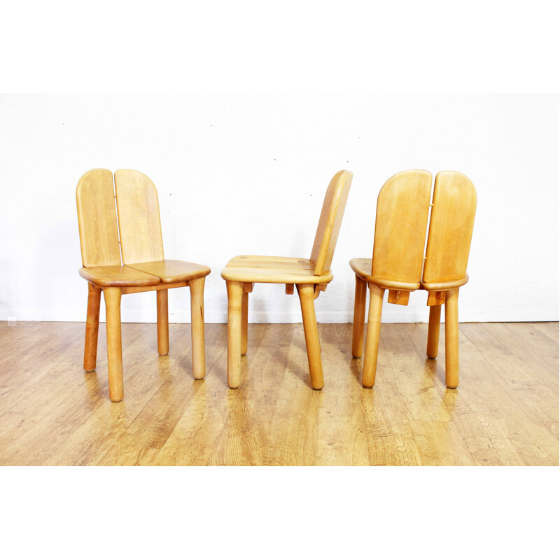 Set of 3 vintage solid beechwood chairs by Rainer Daumiller
