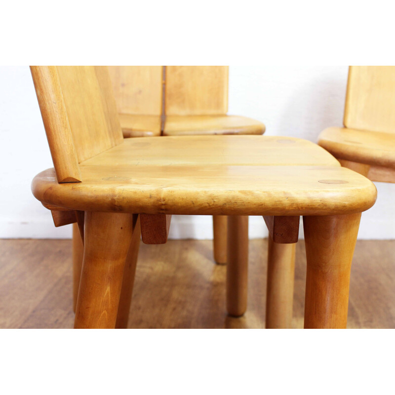 Set of 3 vintage solid beechwood chairs by Rainer Daumiller
