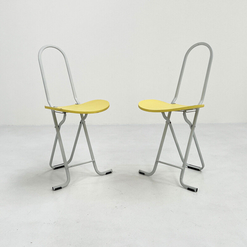 Pair of vintage yellow Dafne chairs by Gastone Rinaldi for FlyLine, 1970s