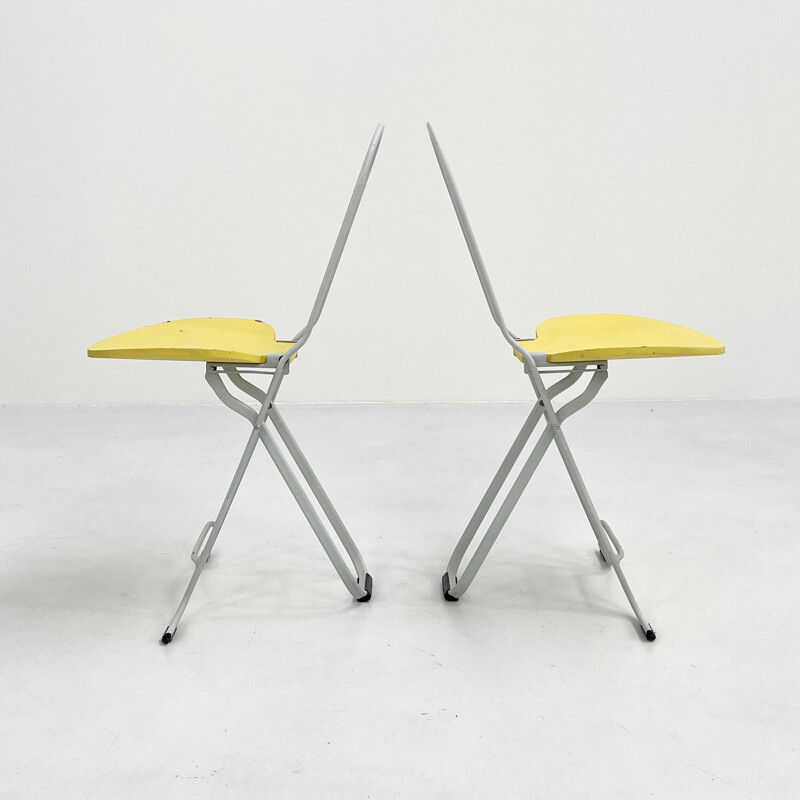 Pair of vintage yellow Dafne chairs by Gastone Rinaldi for FlyLine, 1970s