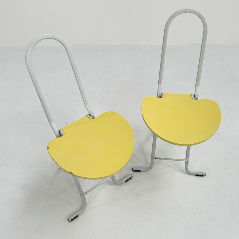 Pair of vintage yellow Dafne chairs by Gastone Rinaldi for FlyLine, 1970s