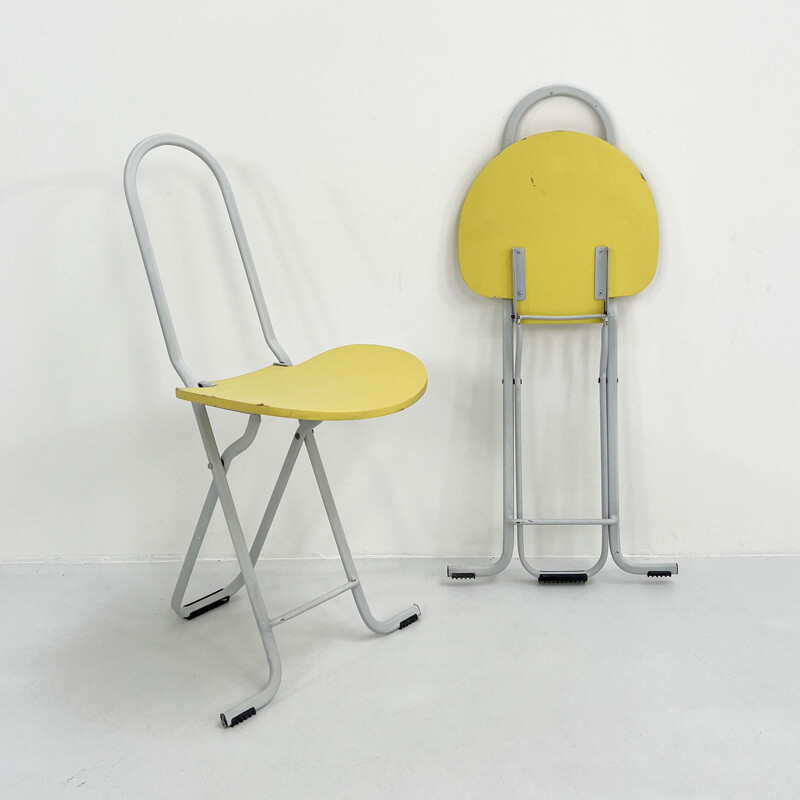 Pair of vintage yellow Dafne chairs by Gastone Rinaldi for FlyLine, 1970s