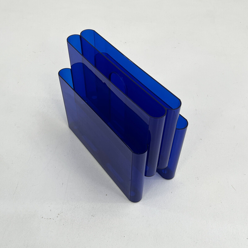 Vintage blue magazine rack by Giotto Stoppino for Kartell, 1970s