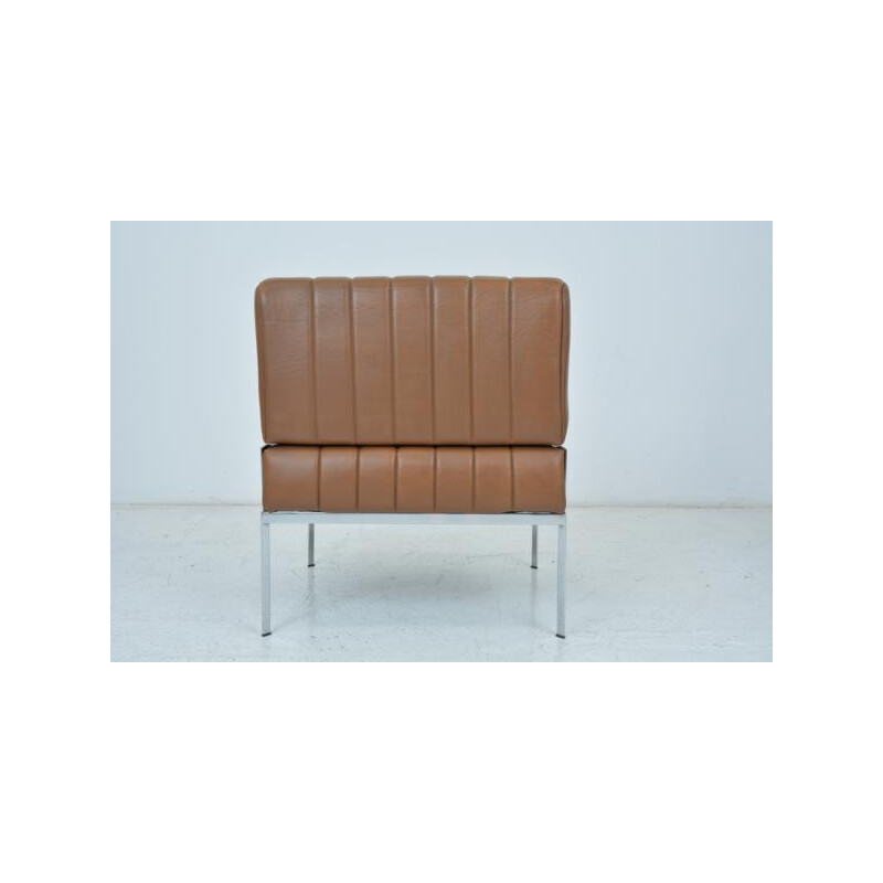 Set of 3 DLG Knoll armchairs in brown leatherette - 1970s