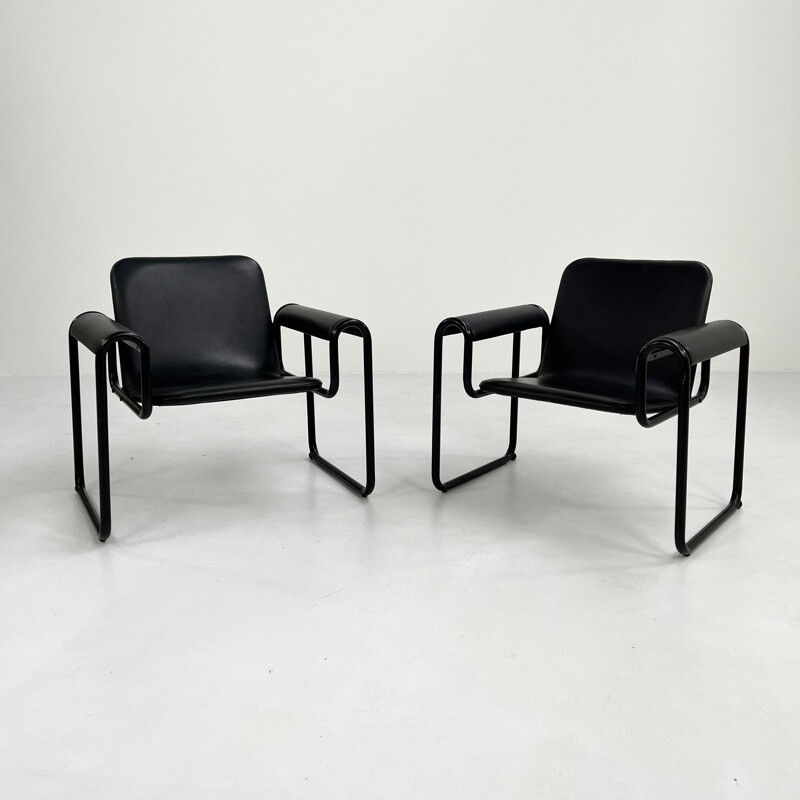 Pair of vintage Motel black armchairs by Michele De Lucchi & Ferruccio Laviani for Biefffeplast