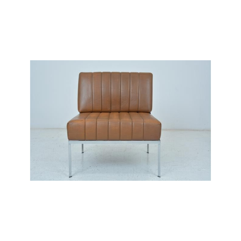 Set of 3 DLG Knoll armchairs in brown leatherette - 1970s