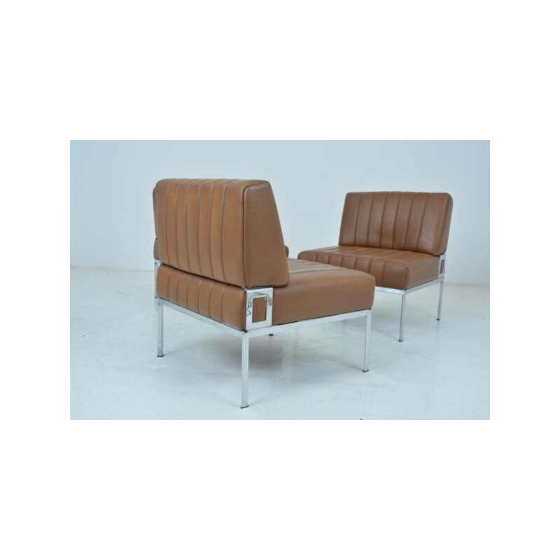 Set of 3 DLG Knoll armchairs in brown leatherette - 1970s