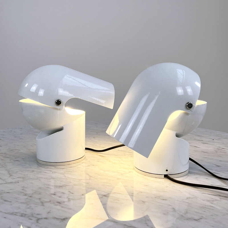 Pair of vintage Pileino white lamps by Gae Aulenti for Artemide, 1970s