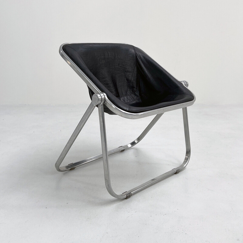 Vintage zwart lederen Plona fauteuil van Giancarlo Piretti voor Castelli, 1970