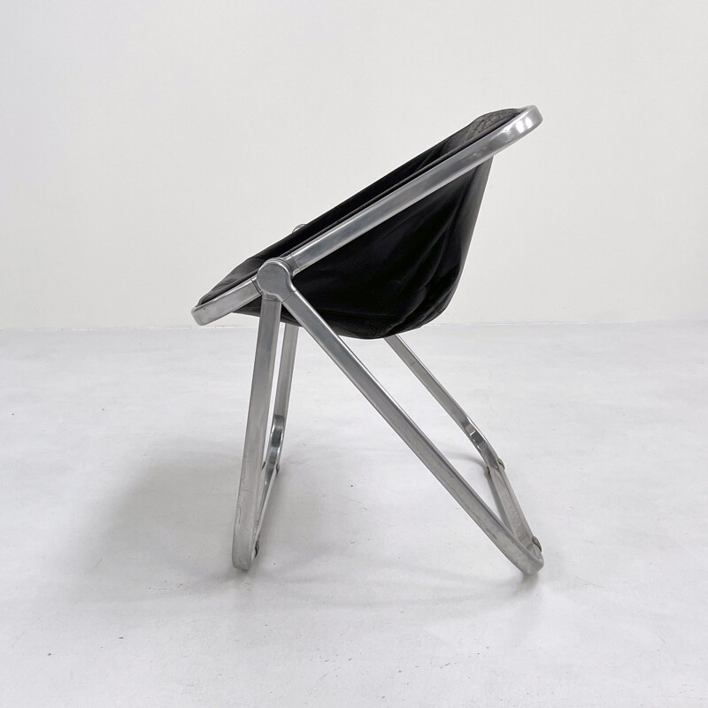 Vintage Plona Sessel aus schwarzem Leder von Giancarlo Piretti für Castelli, 1970