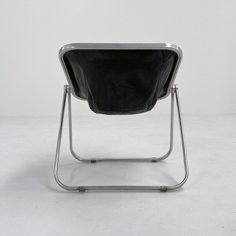 Vintage zwart lederen Plona fauteuil van Giancarlo Piretti voor Castelli, 1970