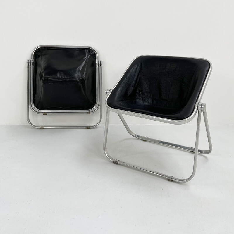 Vintage Plona Sessel aus schwarzem Leder von Giancarlo Piretti für Castelli, 1970