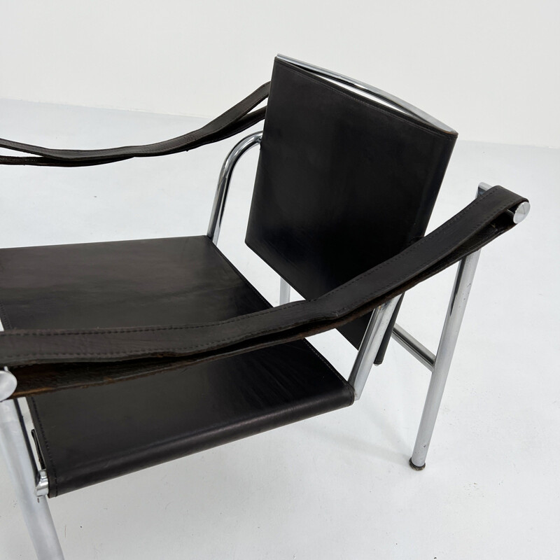 Pair of vintage black leather Lc1 armchairs by Le Corbusier for Cassina, 1970s