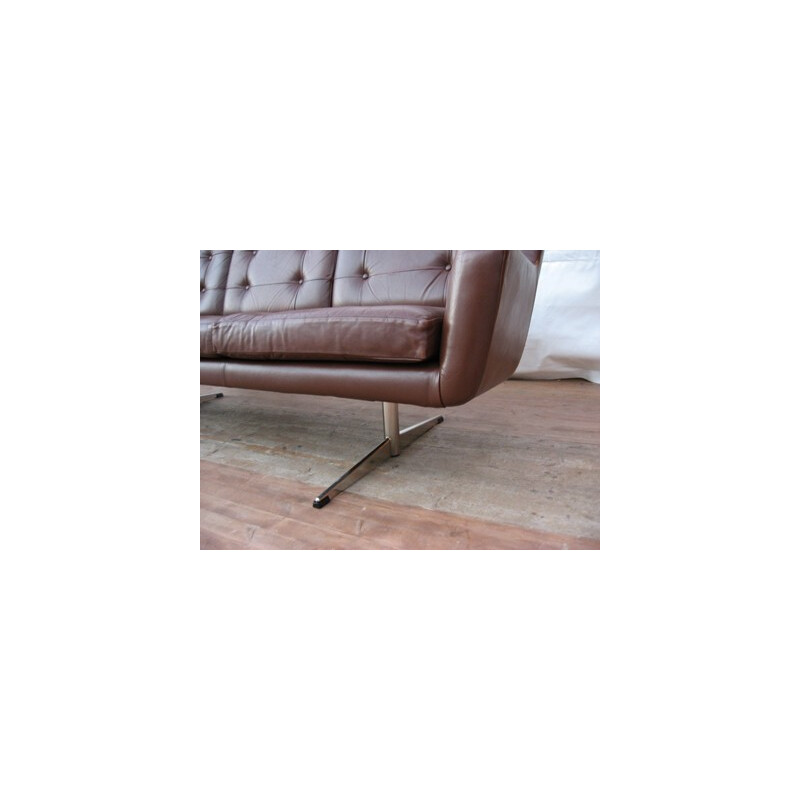 Vintage brown leather Danish sofa - 1970