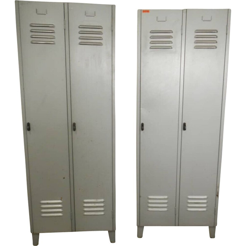 Pair of vintage gray metal cabinets