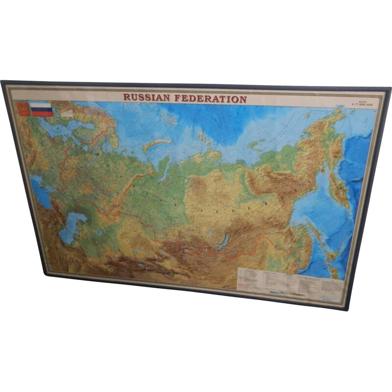 Vintage map of the Russian Federation in Plexiglas and fir wood by Dmb