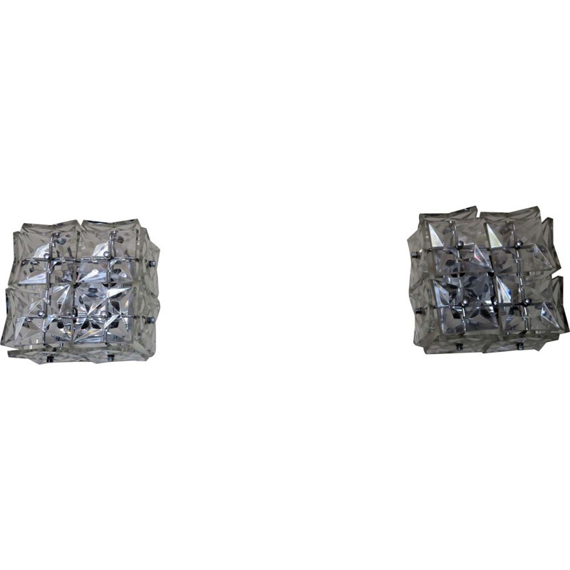 Pair of vintage square crystal sconces by Kinkeldey, 1960